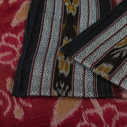 Sanskriti Vintage Red Pure Cotton Saree Peacock Ikat Hand Woven Sambhalpuri Sari