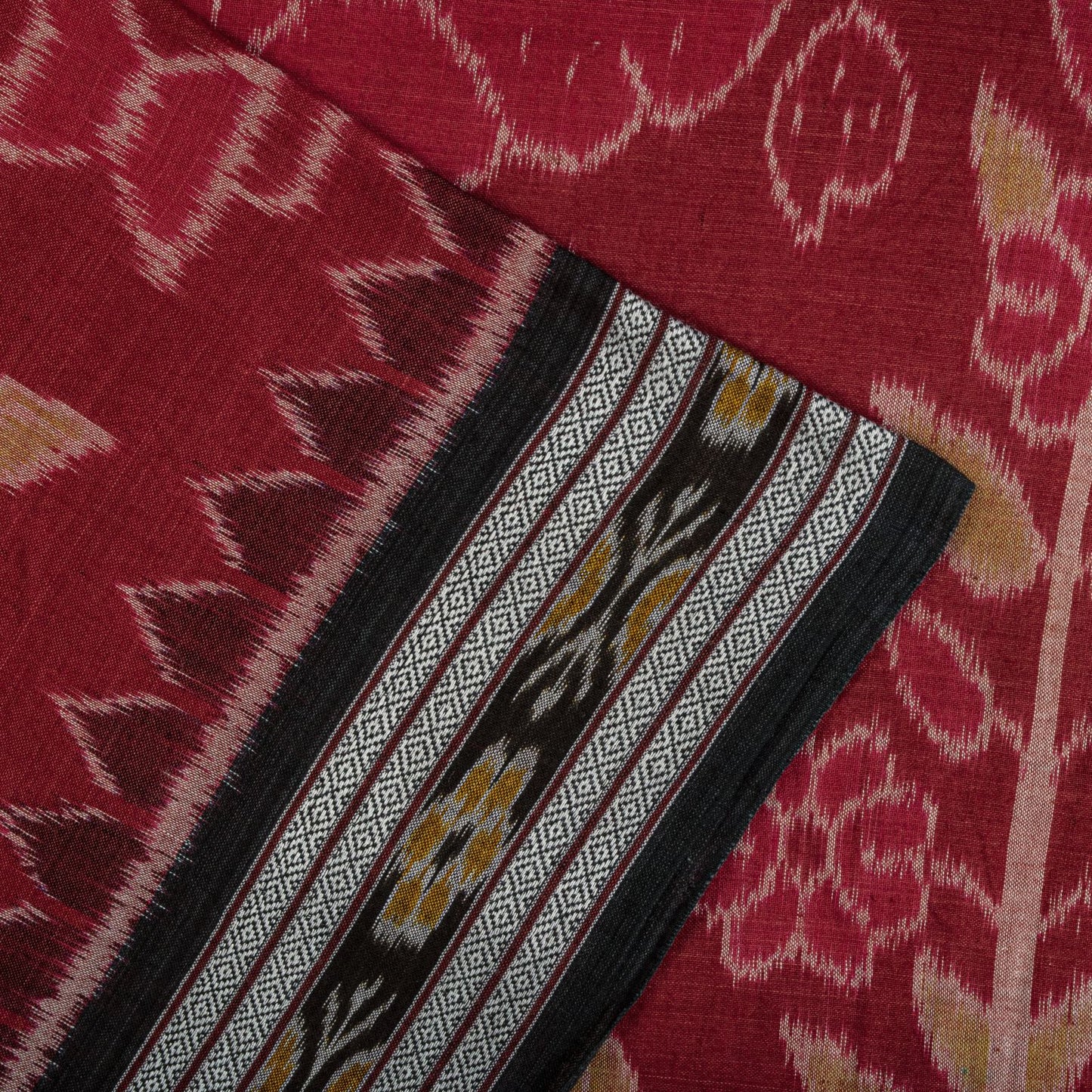 Sanskriti Vintage Red Pure Cotton Saree Peacock Ikat Hand Woven Sambhalpuri Sari