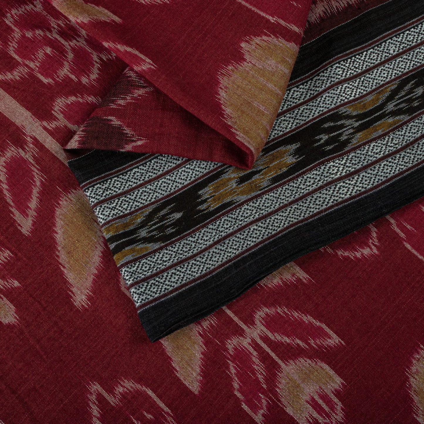 Sanskriti Vintage Red Pure Cotton Saree Peacock Ikat Hand Woven Sambhalpuri Sari
