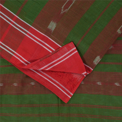 Sanskriti Vintage Green Pure Cotton Saree Ikat Hand Woven Sambhalpuri 5.5Yd Sari