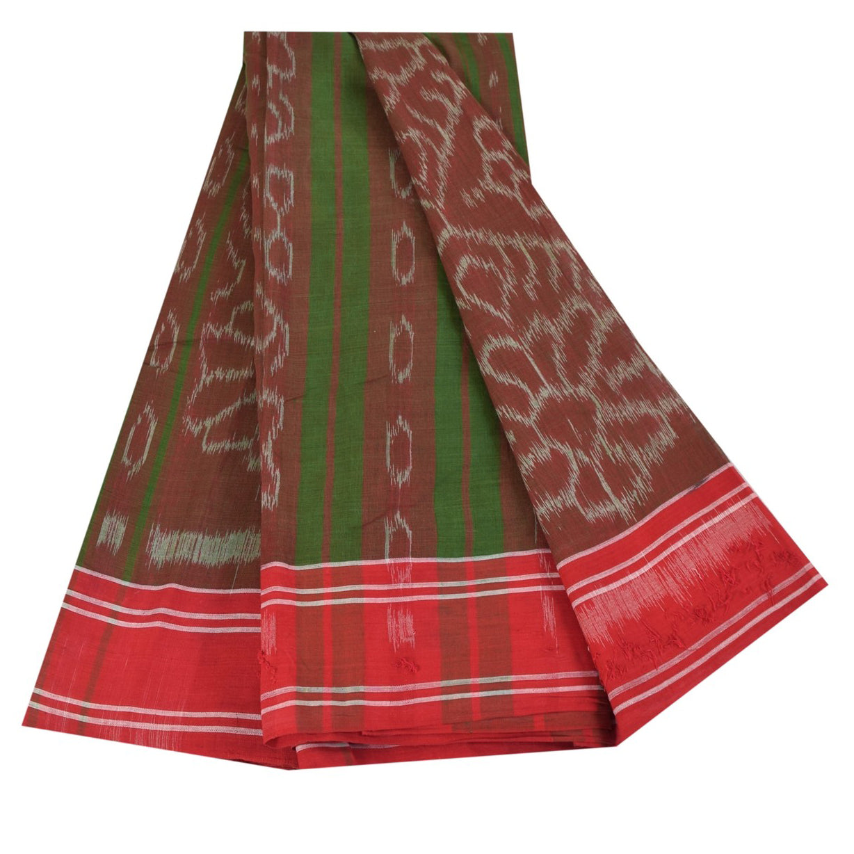 Sanskriti Vintage Green Pure Cotton Saree Ikat Hand Woven Sambhalpuri 5.5Yd Sari