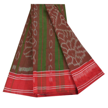 Sanskriti Vintage Green Pure Cotton Saree Ikat Hand Woven Sambhalpuri 5.5Yd Sari