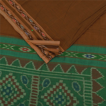 Sanskriti Vintage Red Blend Cotton Saree Ikat Hand Woven Sambhalpuri 7+Yd Sari