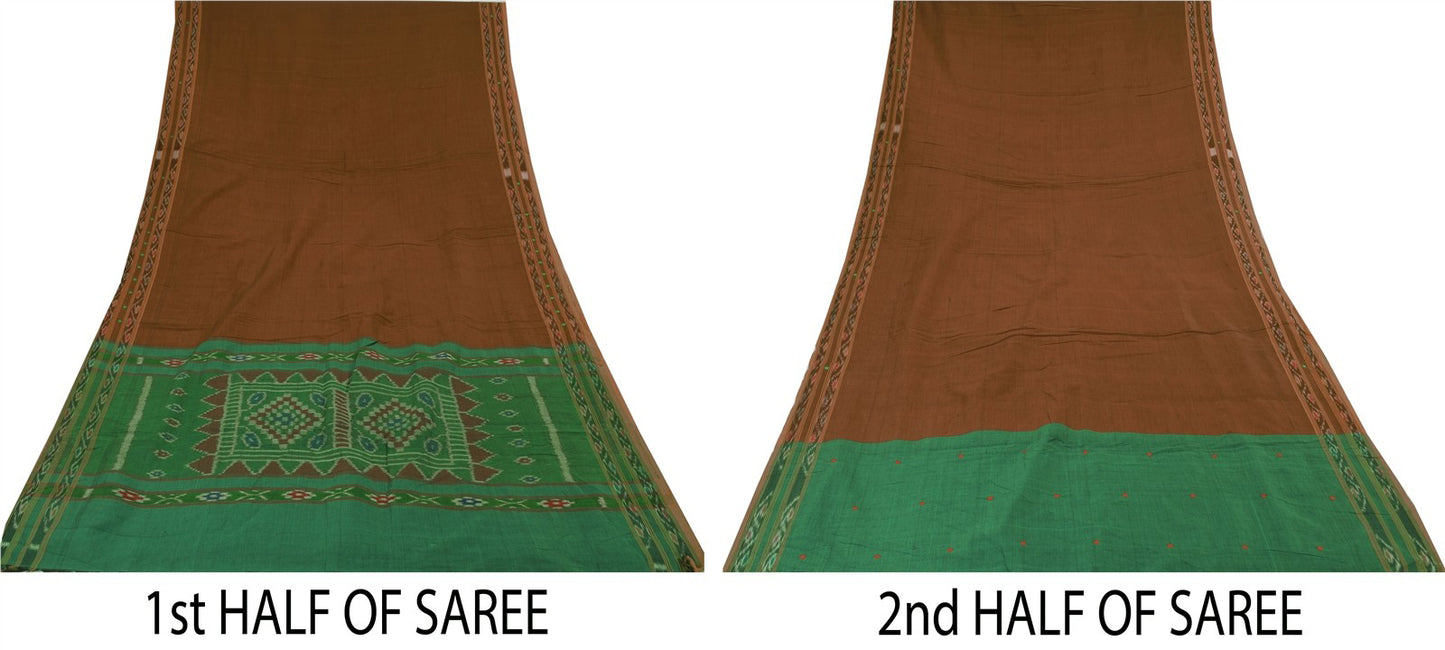 Sanskriti Vintage Red Blend Cotton Saree Ikat Hand Woven Sambhalpuri 7+Yd Sari