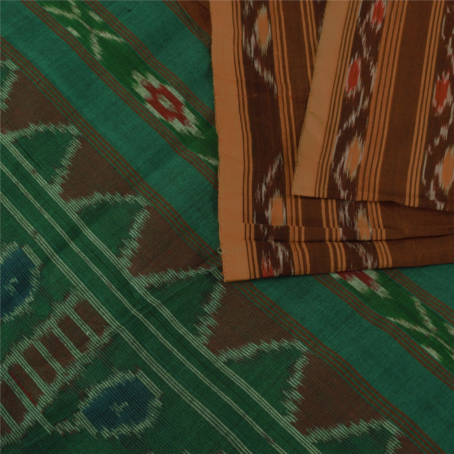 Sanskriti Vintage Red Blend Cotton Saree Ikat Hand Woven Sambhalpuri 7+Yd Sari