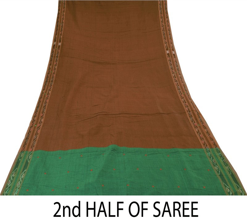 Sanskriti Vintage Red Blend Cotton Saree Ikat Hand Woven Sambhalpuri 7+Yd Sari