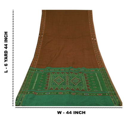 Sanskriti Vintage Red Blend Cotton Saree Ikat Hand Woven Sambhalpuri 7+Yd Sari