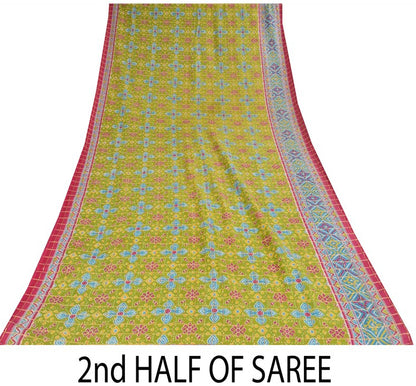 Sanskriti Vintage Green Pure Cotton Saree Patan Patola Ikat Print-Zari WovenSari