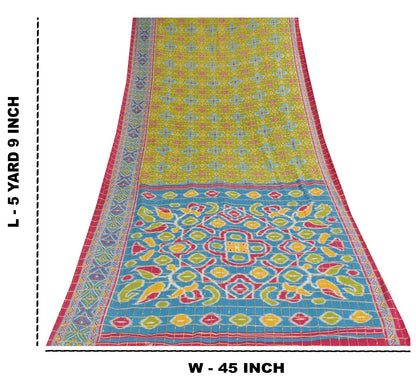 Sanskriti Vintage Green Pure Cotton Saree Patan Patola Ikat Print-Zari WovenSari