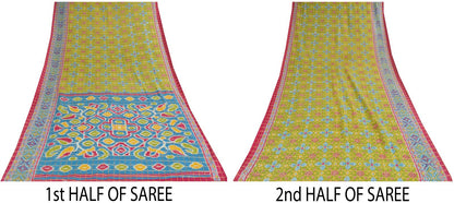 Sanskriti Vintage Green Pure Cotton Saree Patan Patola Ikat Print-Zari WovenSari