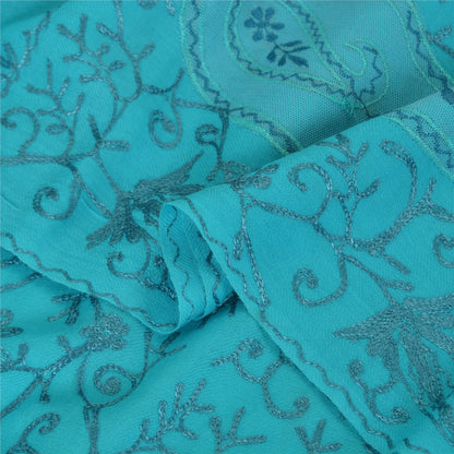 Sanskriti New Embroidered Woven Blue Pure Wool Shawl Stole Paisley Scarf