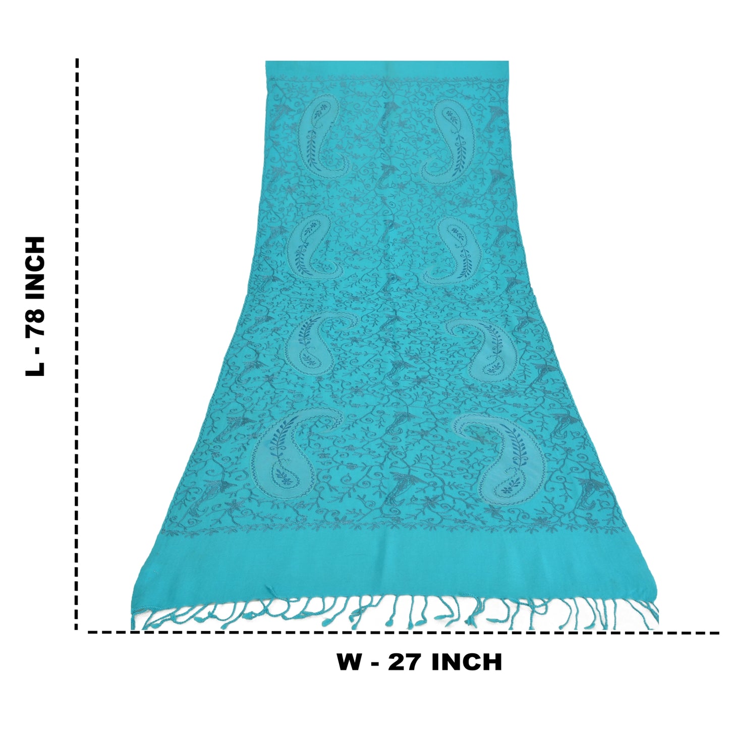 Sanskriti New Embroidered Woven Blue Pure Wool Shawl Stole Paisley Scarf