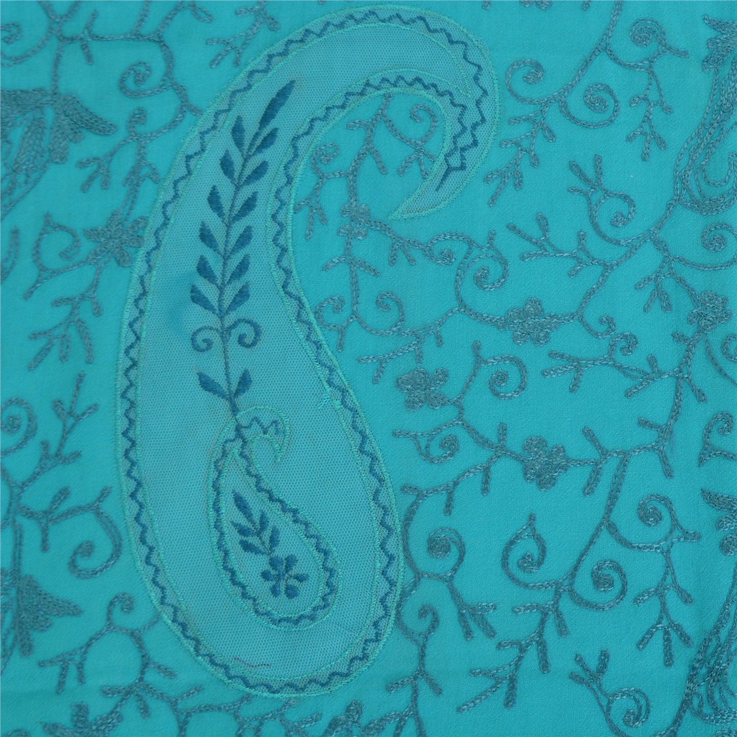 Sanskriti New Embroidered Woven Blue Pure Wool Shawl Stole Paisley Scarf