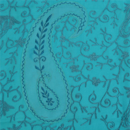 Sanskriti New Embroidered Woven Blue Pure Wool Shawl Stole Paisley Scarf