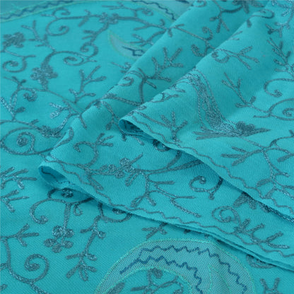 Sanskriti New Embroidered Woven Blue Pure Wool Shawl Stole Paisley Scarf