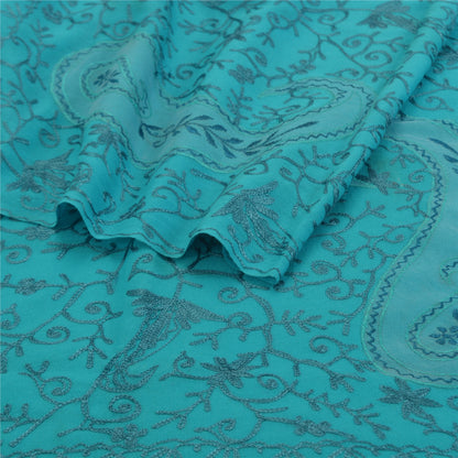 Sanskriti New Embroidered Woven Blue Pure Wool Shawl Stole Paisley Scarf
