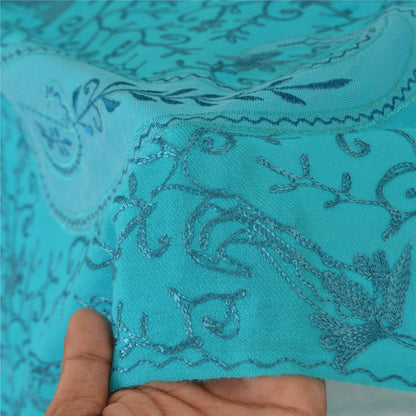 Sanskriti New Embroidered Woven Blue Pure Wool Shawl Stole Paisley Scarf