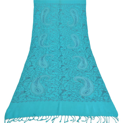 Sanskriti New Embroidered Woven Blue Pure Wool Shawl Stole Paisley Scarf