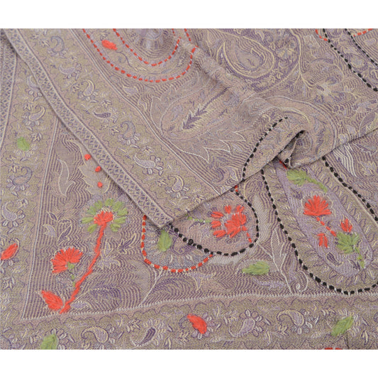 Sanskriti Viscous New Hand Embroidered Silk Modal Shawl Scarf Grey Stole