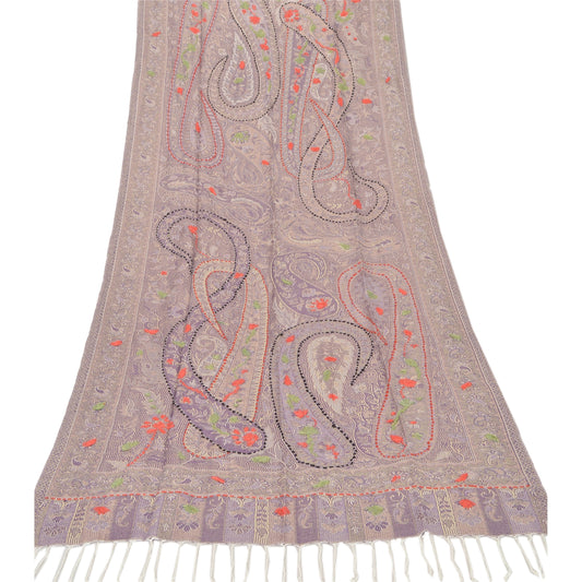 Sanskriti Viscous New Hand Embroidered Silk Modal Shawl Scarf Grey Stole