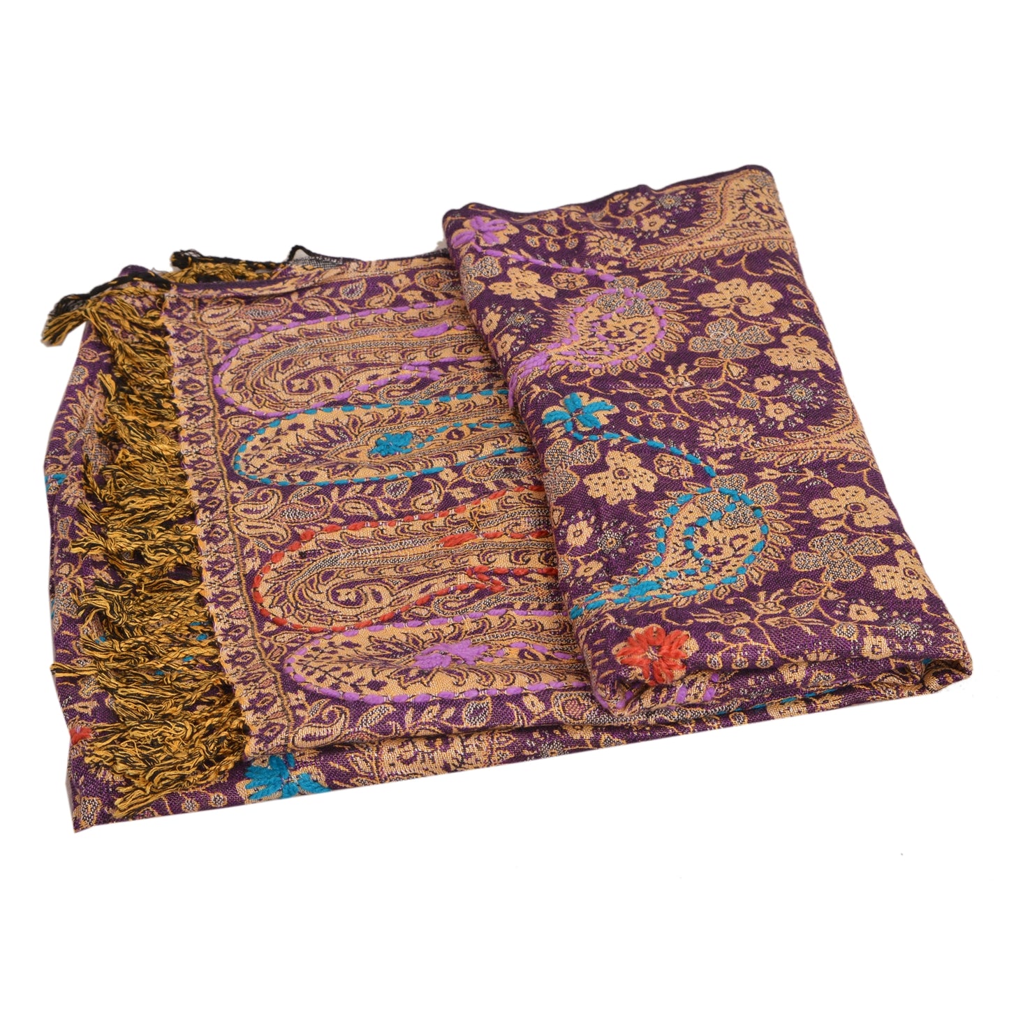 Sanskriti New Pashmina Woven Viscose Hand Embroidered Shawl Purple Stole