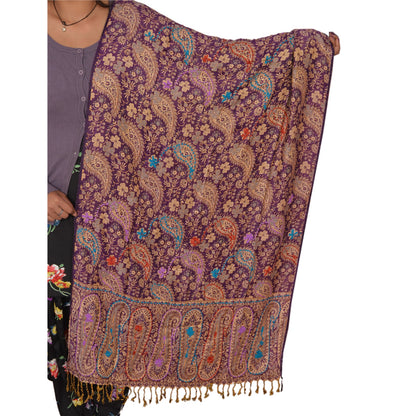 Sanskriti New Pashmina Woven Viscose Hand Embroidered Shawl Purple Stole
