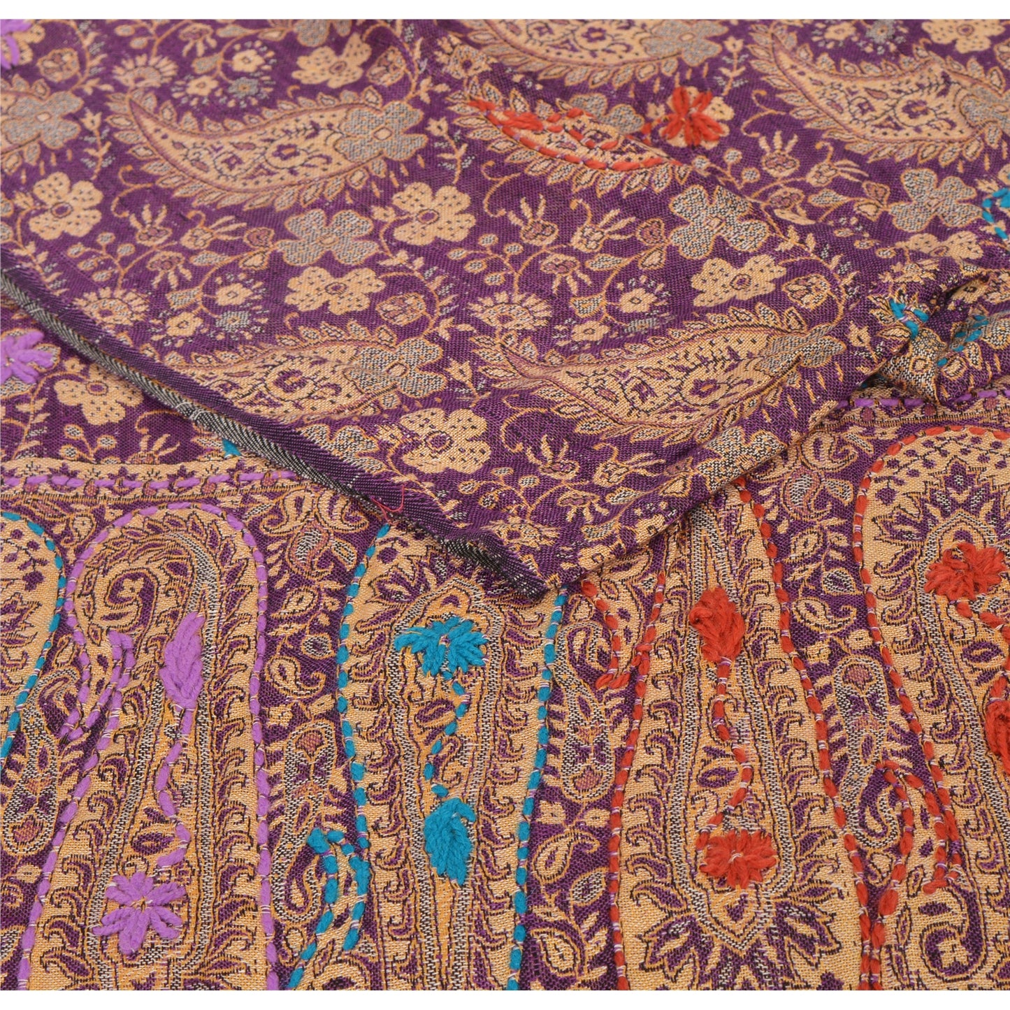 Sanskriti New Pashmina Woven Viscose Hand Embroidered Shawl Purple Stole