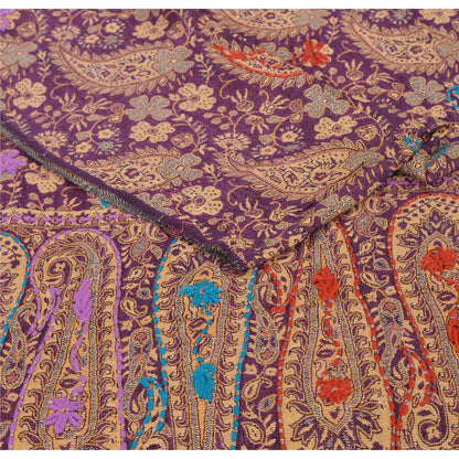 Sanskriti New Pashmina Woven Viscose Hand Embroidered Shawl Purple Stole