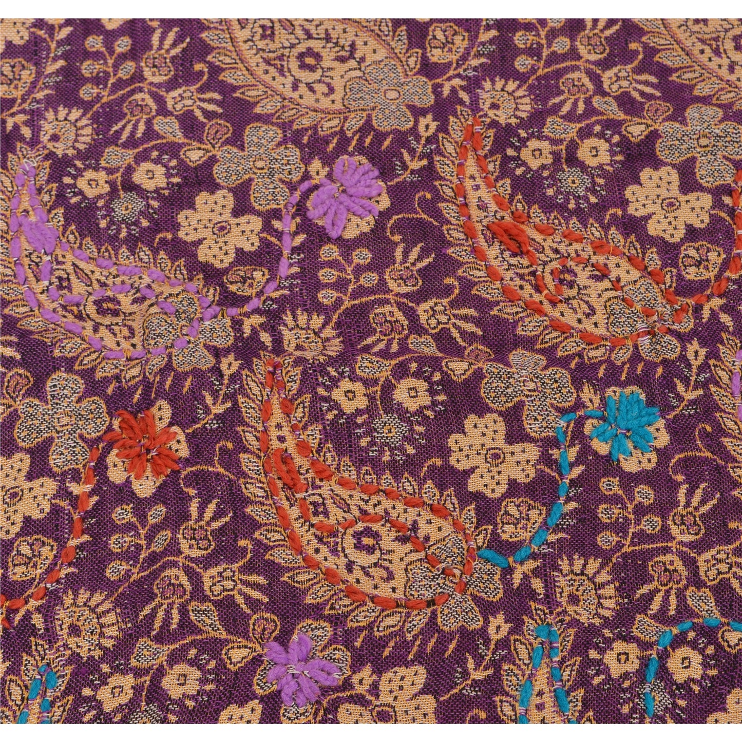 Sanskriti New Pashmina Woven Viscose Hand Embroidered Shawl Purple Stole