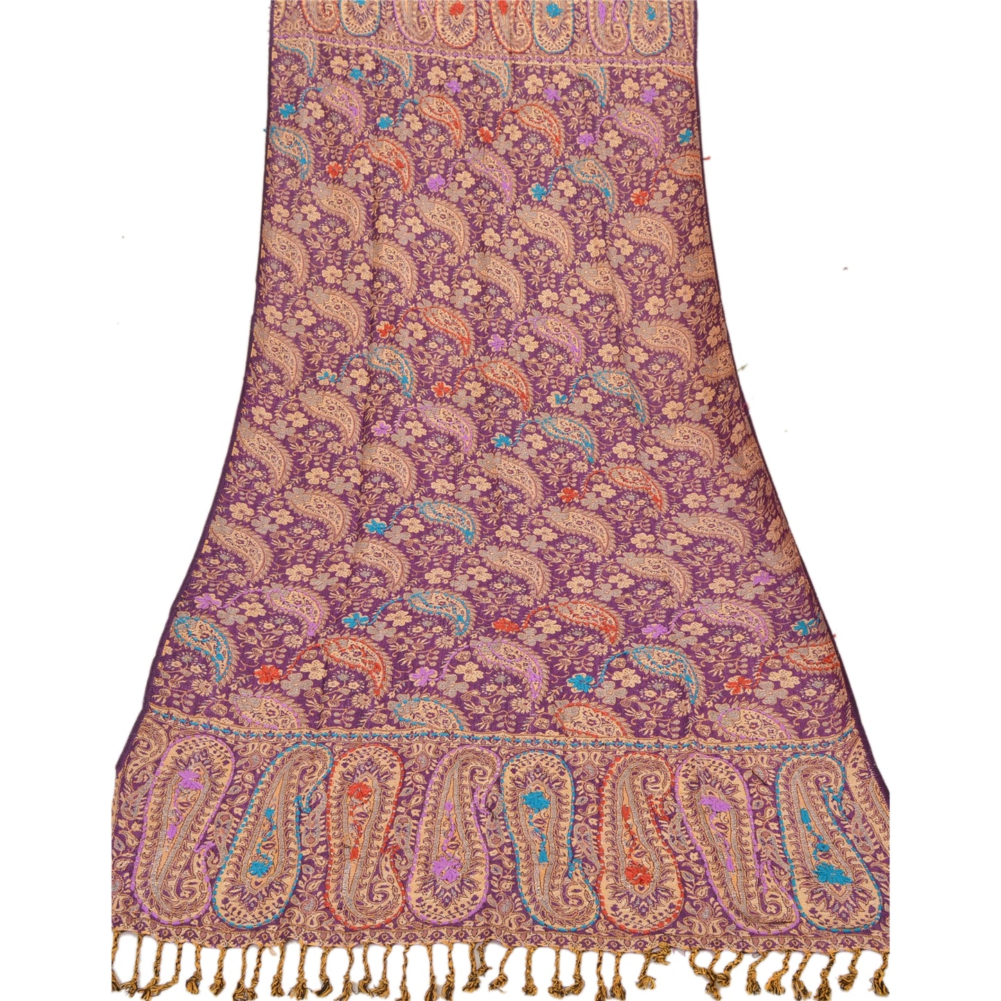 Sanskriti New Pashmina Woven Viscose Hand Embroidered Shawl Purple Stole