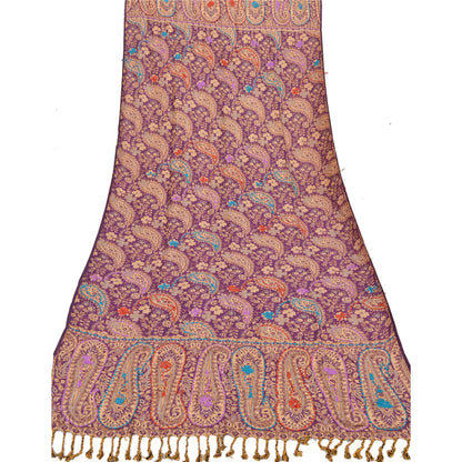 Sanskriti New Pashmina Woven Viscose Hand Embroidered Shawl Purple Stole