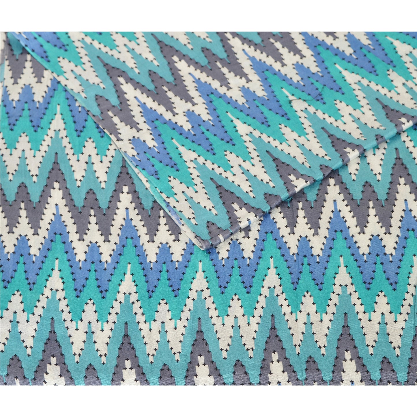 Sanskriti New Viscose Printed Indian Shawl Blue Stole Scarf Geometrical Scarves