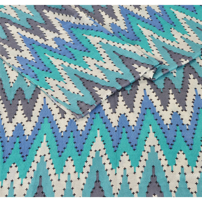 Sanskriti New Viscose Printed Indian Shawl Blue Stole Scarf Geometrical Scarves