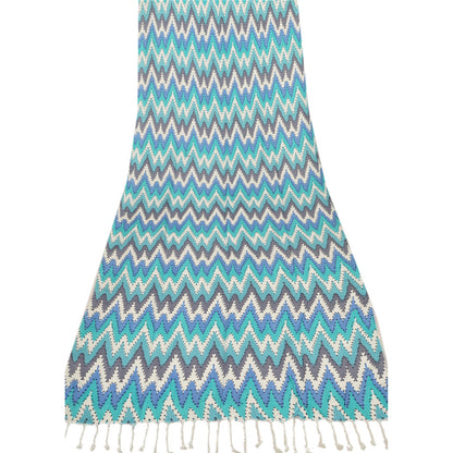 Sanskriti New Viscose Printed Indian Shawl Blue Stole Scarf Geometrical Scarves