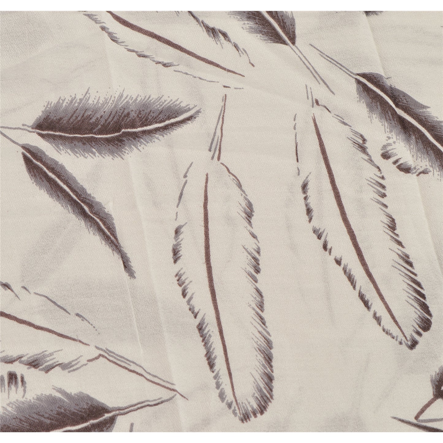 Sanskriti New Viscose Printed Shawl White Stole Scarf Feathers Wrap Scarves