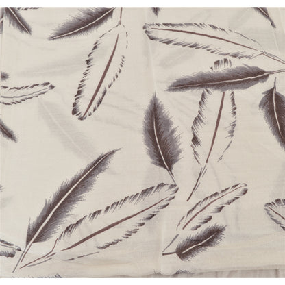 Sanskriti New Viscose Printed Shawl White Stole Scarf Feathers Wrap Scarves