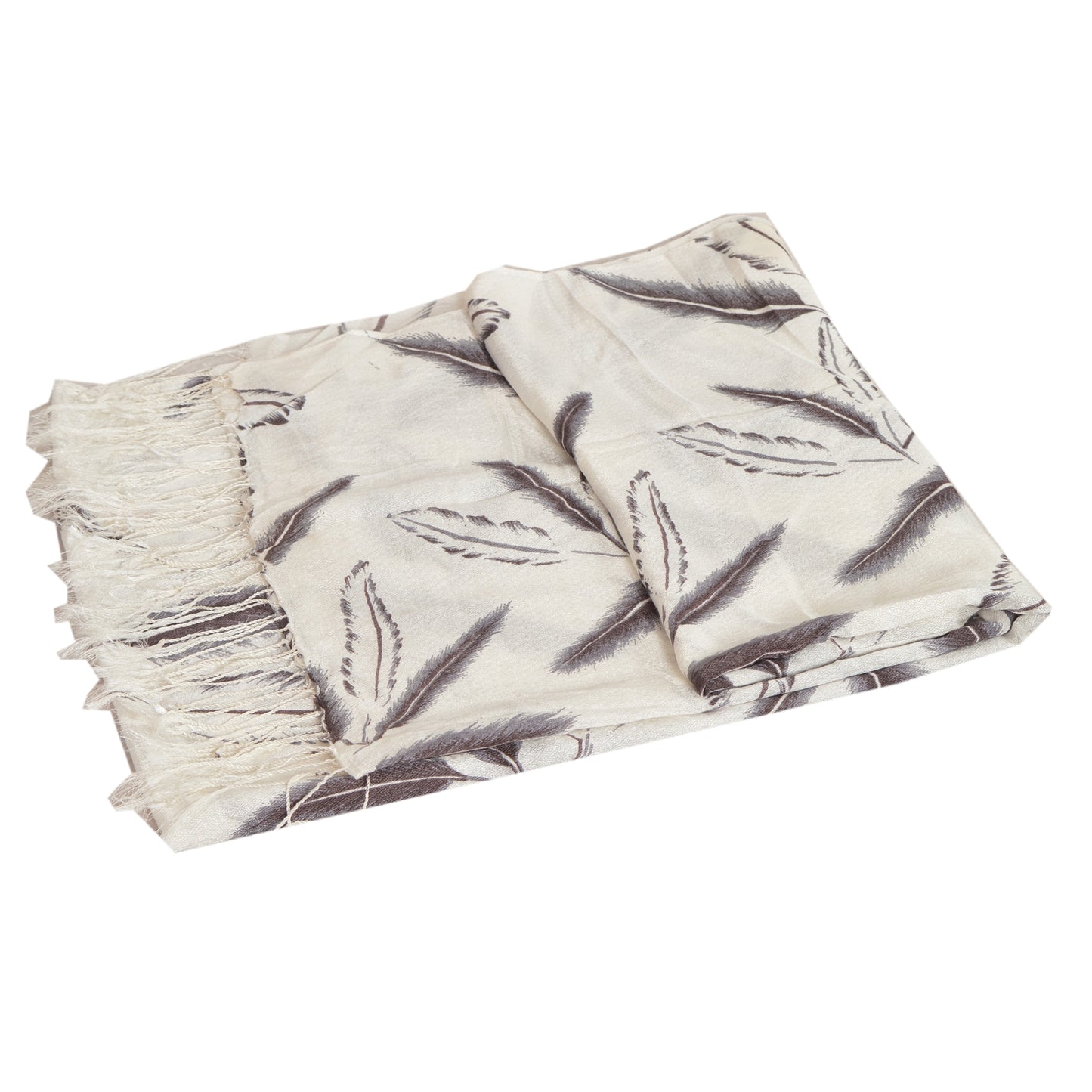 Sanskriti New Viscose Printed Shawl White Stole Scarf Feathers Wrap Scarves