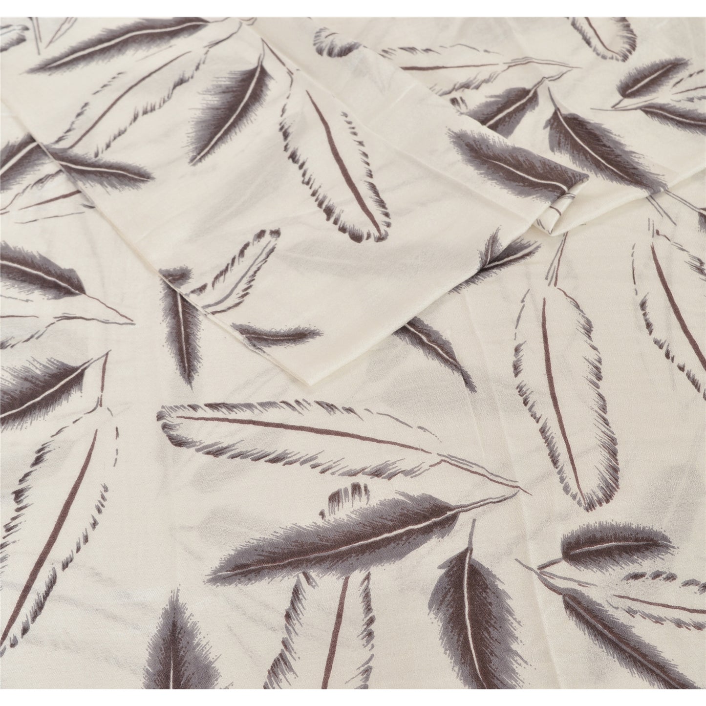 Sanskriti New Viscose Printed Shawl White Stole Scarf Feathers Wrap Scarves