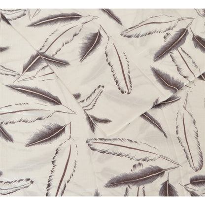 Sanskriti New Viscose Printed Shawl White Stole Scarf Feathers Wrap Scarves