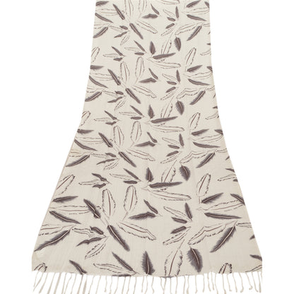 Sanskriti New Viscose Printed Shawl White Stole Scarf Feathers Wrap Scarves