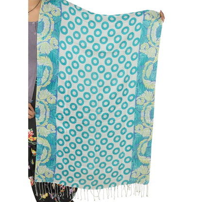 Sanskriti New Viscose Printed Shawl White Stole Scarf Floral Wrap Scarves