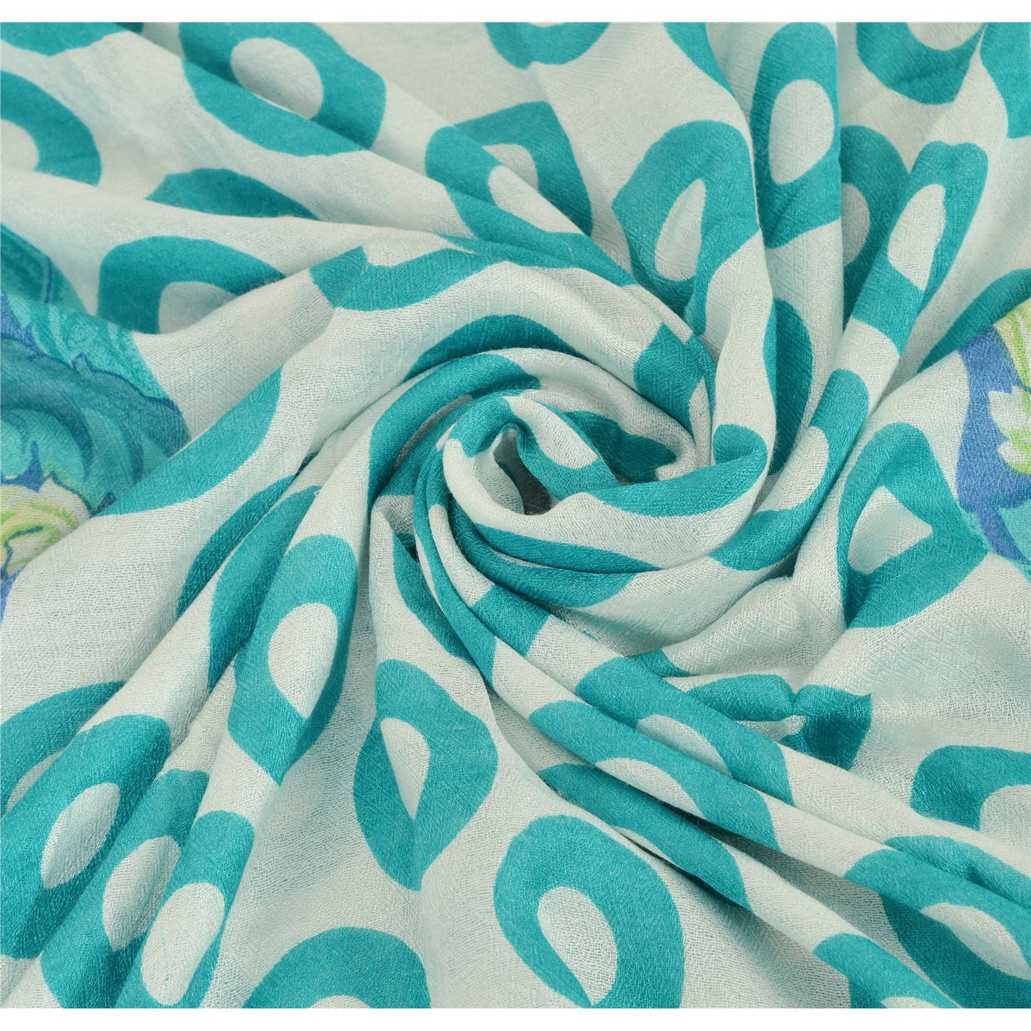 Sanskriti New Viscose Printed Shawl White Stole Scarf Floral Wrap Scarves