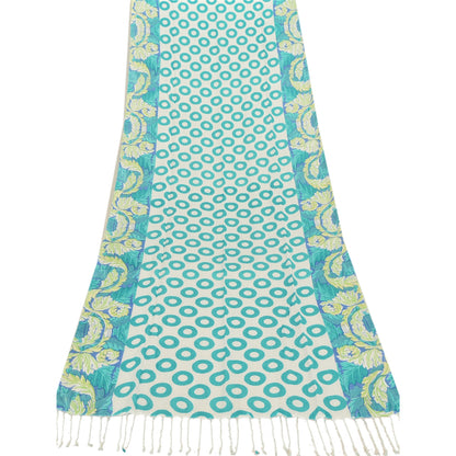 Sanskriti New Viscose Printed Shawl White Stole Scarf Floral Wrap Scarves