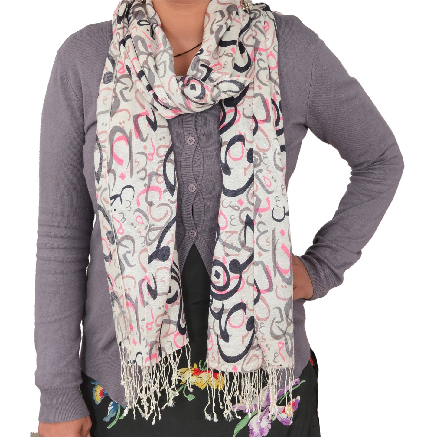 Sanskriti New Viscose Printed Shawl White Stole Scarf Abstract Wrap Scarves