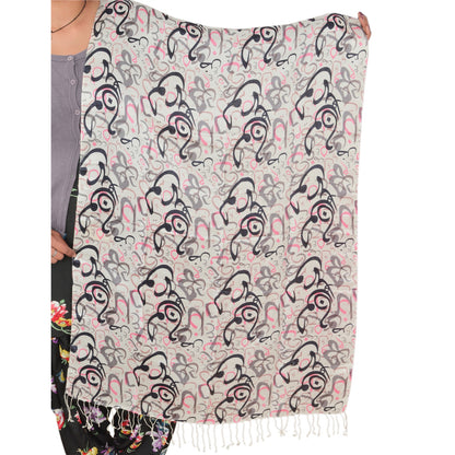 Sanskriti New Viscose Printed Shawl White Stole Scarf Abstract Wrap Scarves