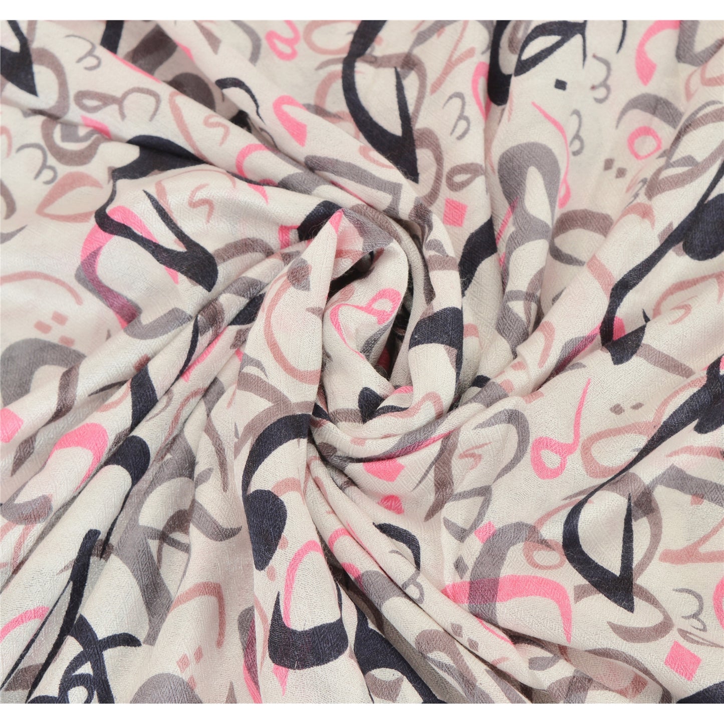 Sanskriti New Viscose Printed Shawl White Stole Scarf Abstract Wrap Scarves