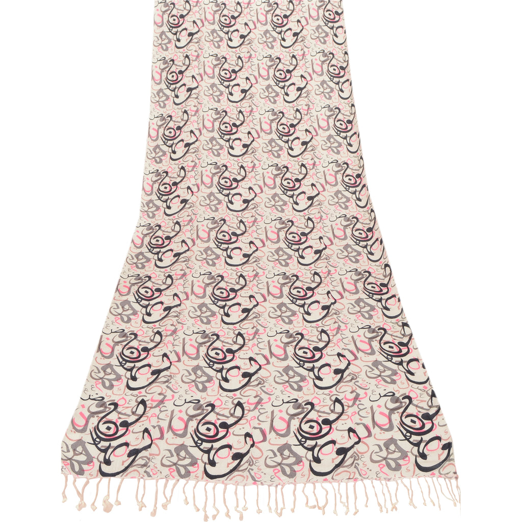 Sanskriti New Viscose Printed Shawl White Stole Scarf Abstract Wrap Scarves