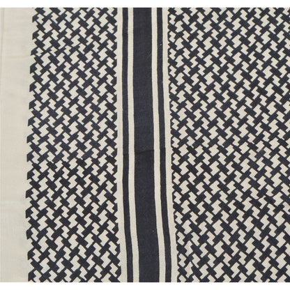 Sanskriti New Viscose Printed Shawl White Stole Scarf Geometrical Scarves