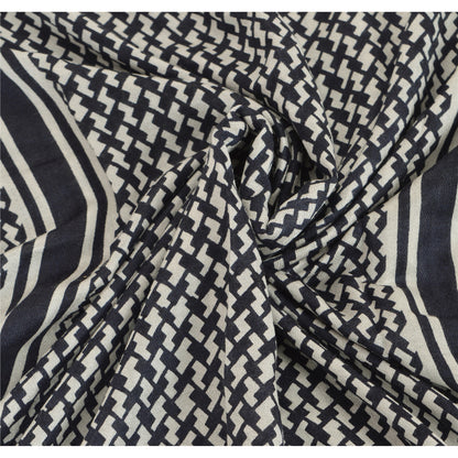 Sanskriti New Viscose Printed Shawl White Stole Scarf Geometrical Scarves