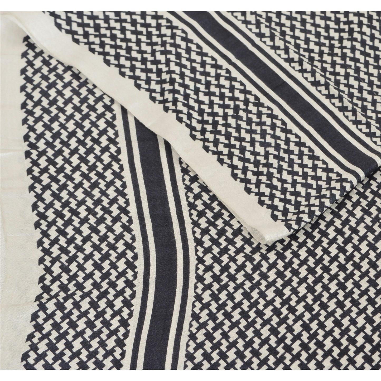 Sanskriti New Viscose Printed Shawl White Stole Scarf Geometrical Scarves